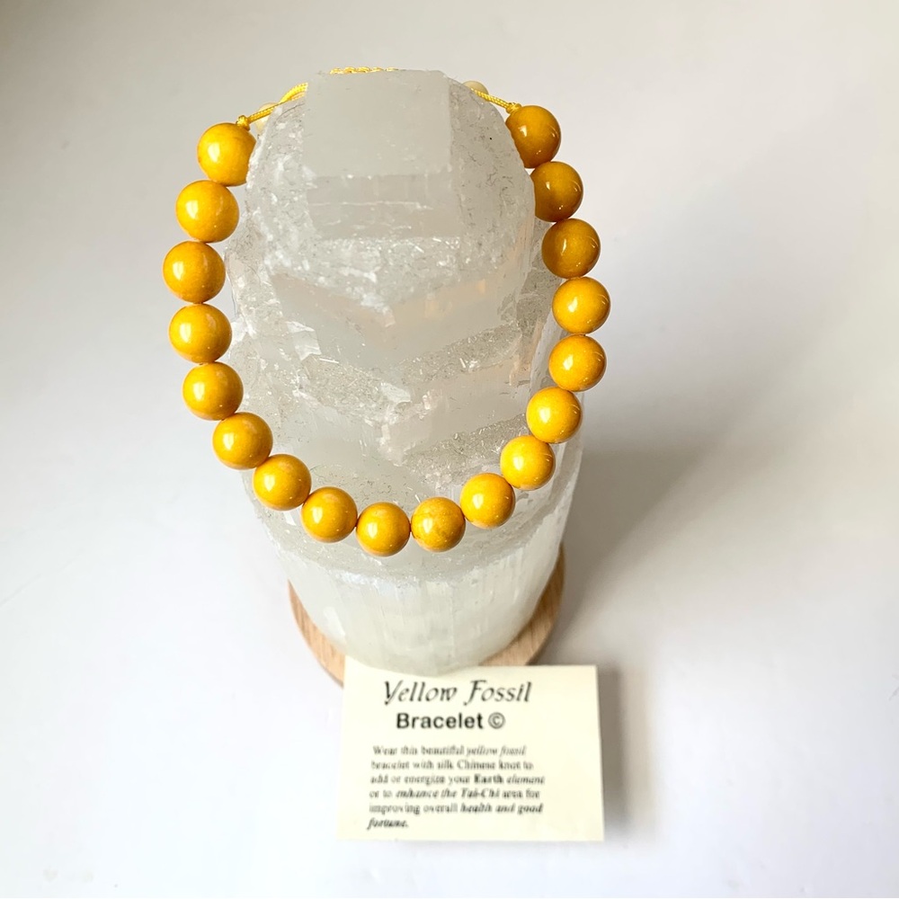 Feng Shui Yellow Fossil Bracelets tied with Yellow Adjustable Hemp Rope.